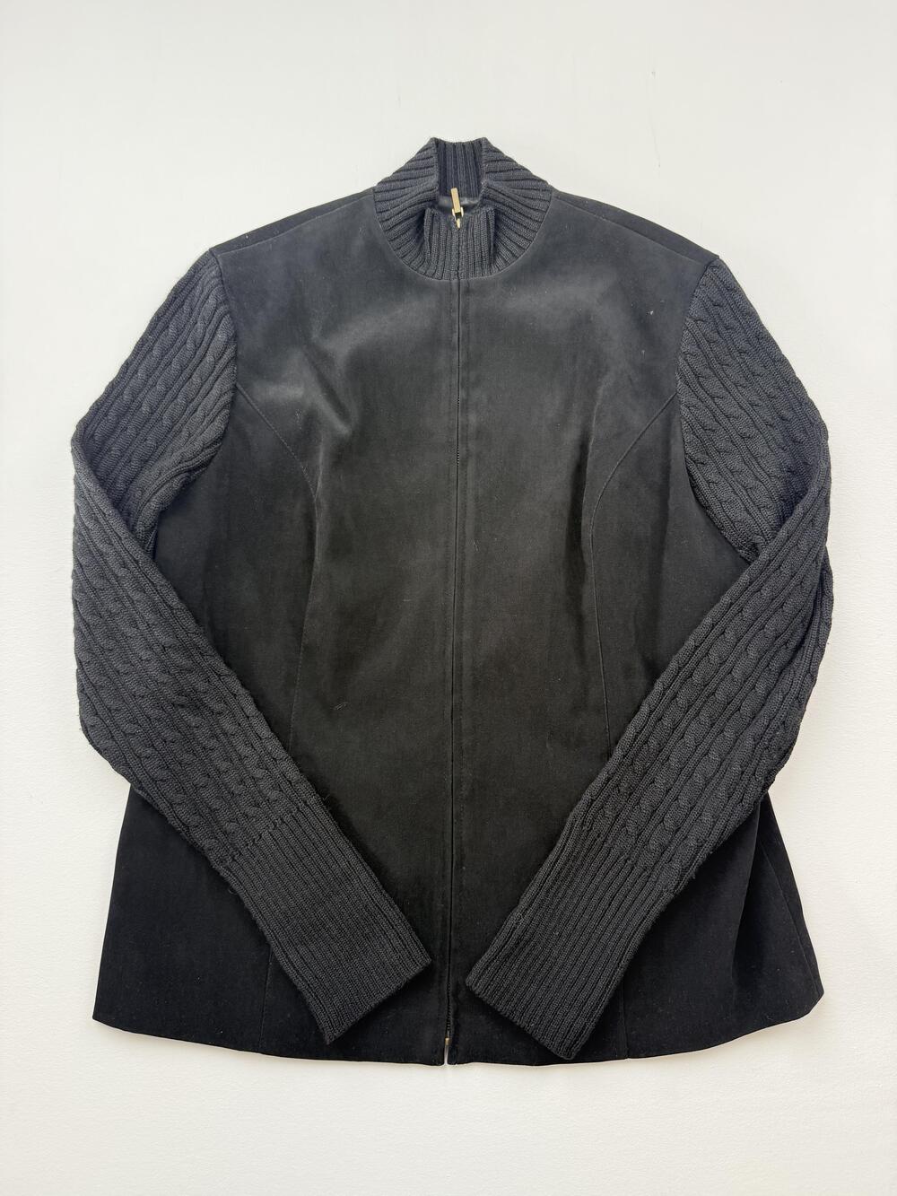 Talbots Jacket Womens 10 Black Knit Sleeve Full Zip Stretch Lined Mock Neck